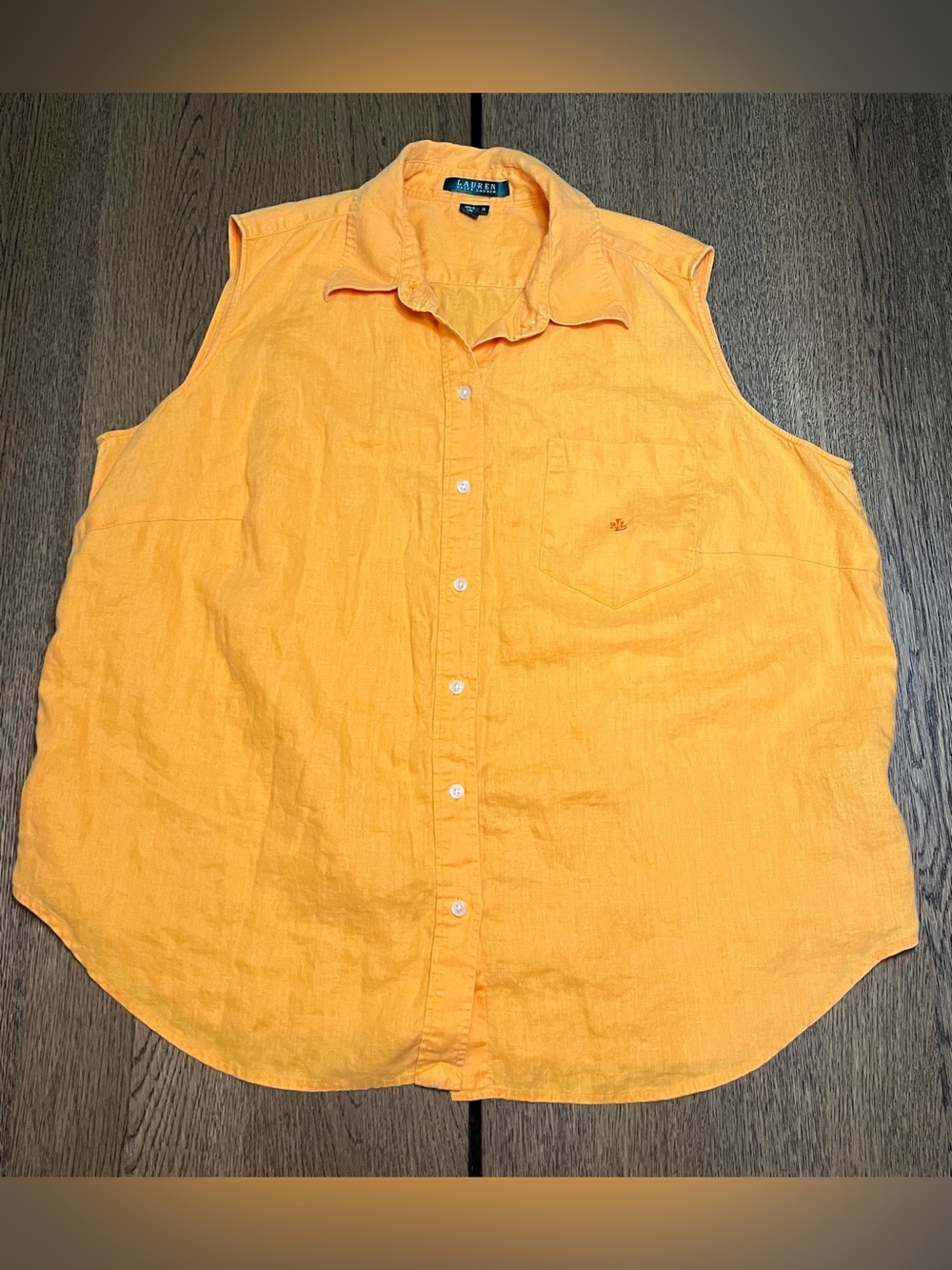 Lauren Ralph Lauren Women’s 1X Orange Linen Sleeveless Button Up Shirt Top